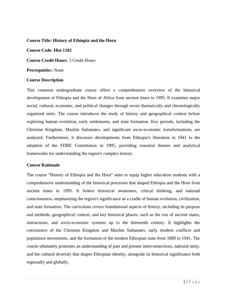 History of Ethiopia and The Horn (Hist 1012) | PDF | Ethiopia | Horn Of ...