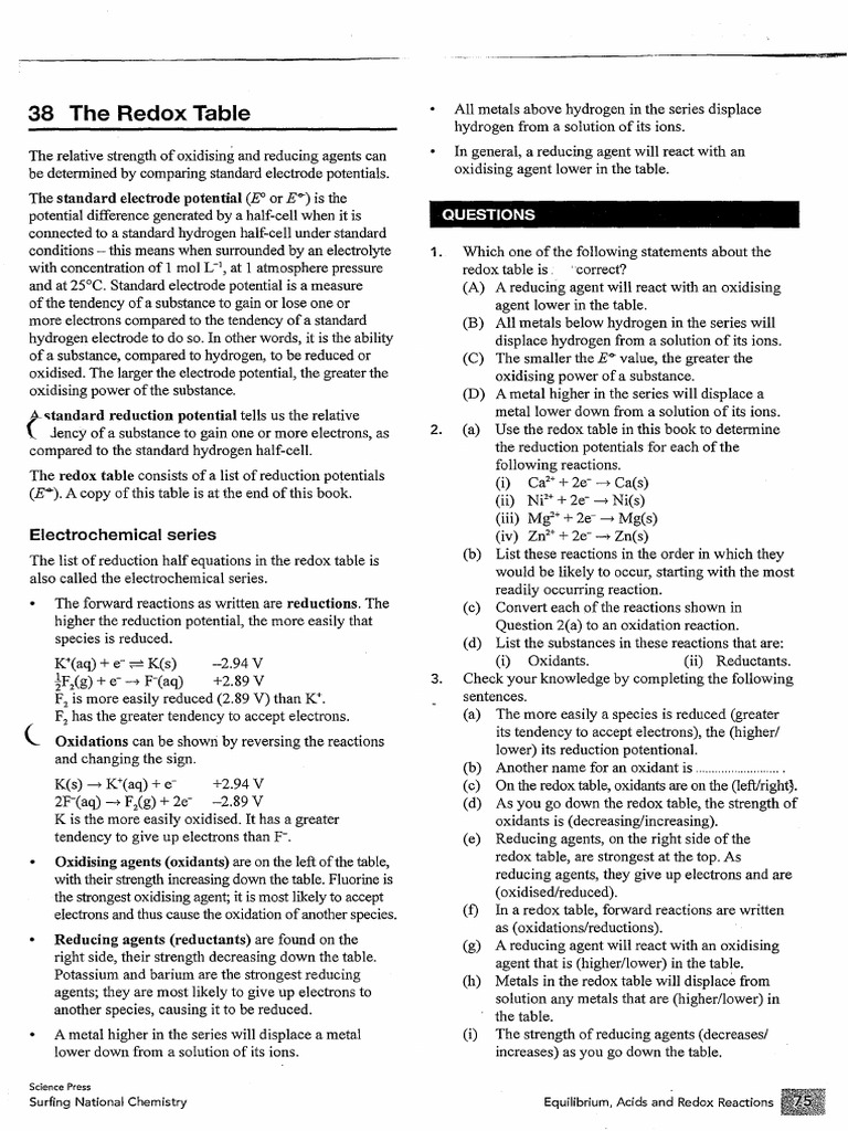 Redox Table and Cell Potential | PDF | Redox | Anode