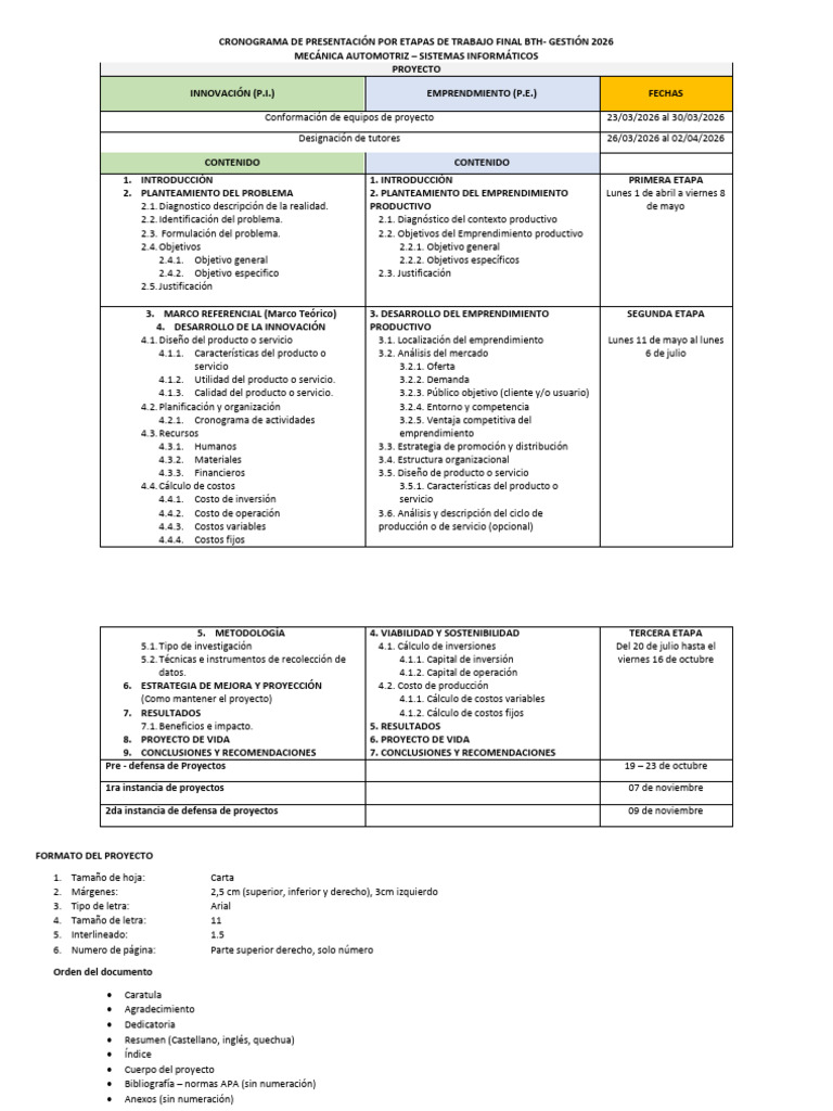 Cronograma de Presentacion -Trabajo Final - Bth - 2026 | PDF | Sector ...
