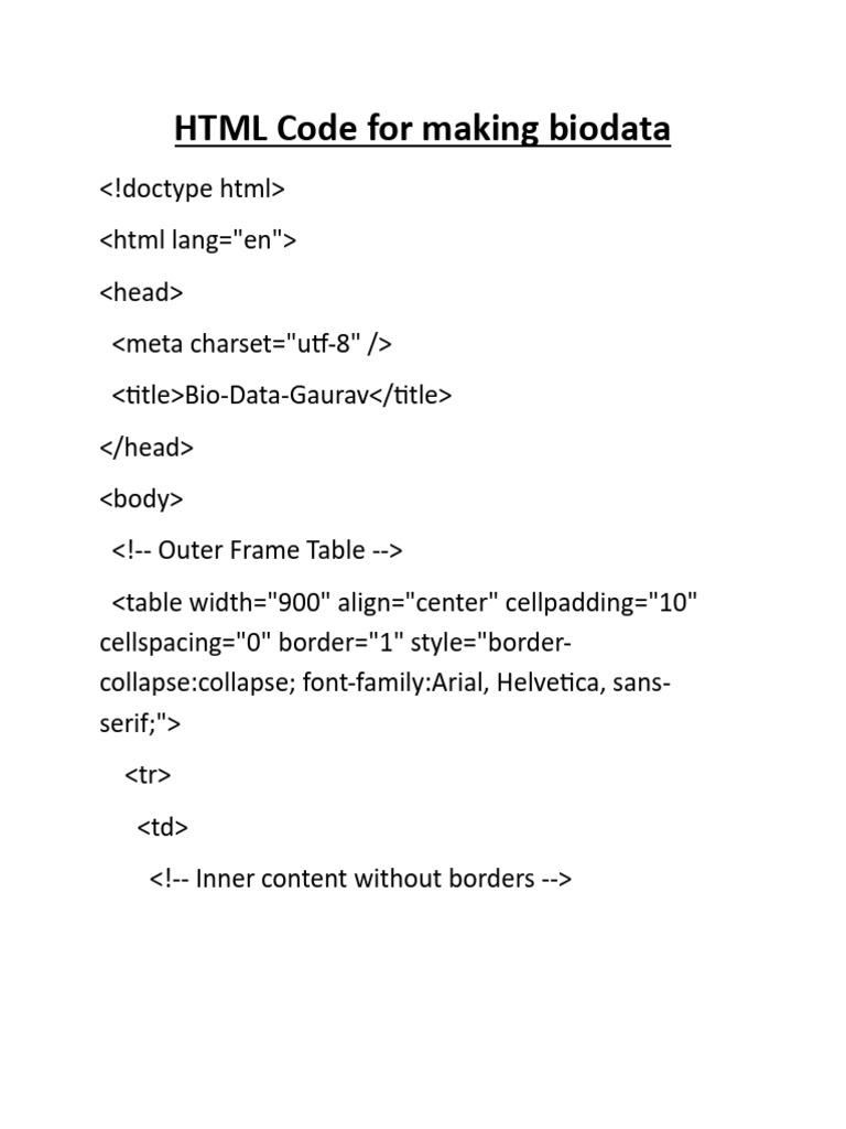 HTML Code for Making Biodata | PDF | Security | Computer Security