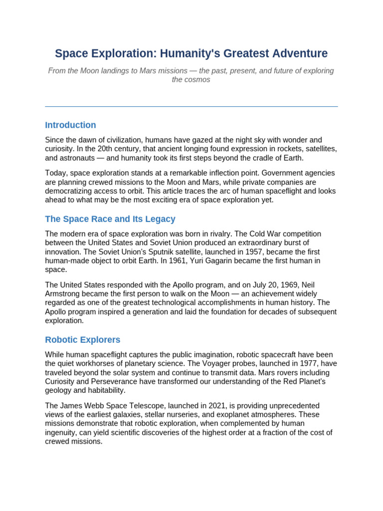 Article4 Space Exploration | PDF | Space Exploration | Outer Space