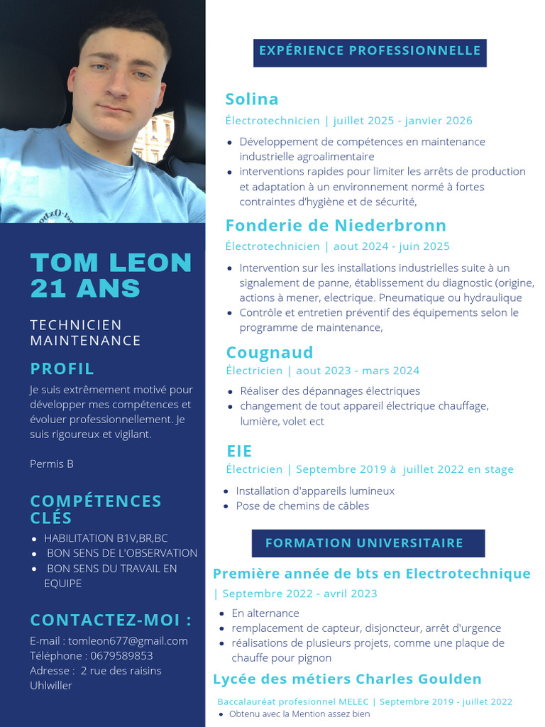 CV 2026 Tom | PDF | Électrotechnique | Électricité