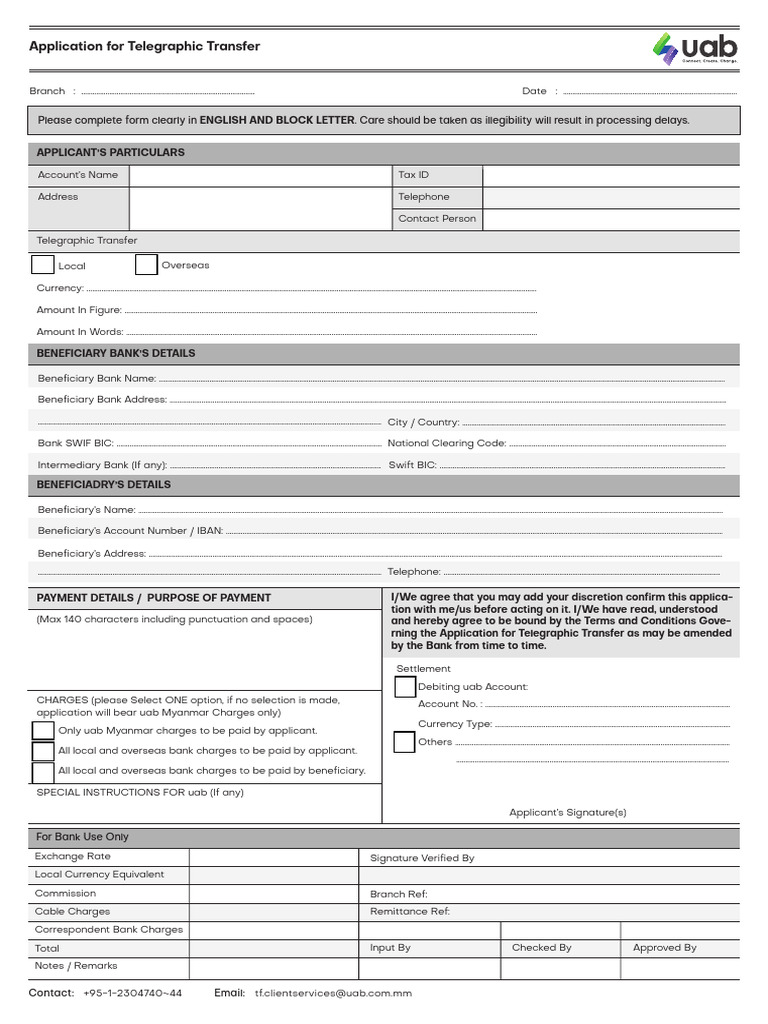 Application for Telegraphic Transfer | PDF | Banks | Justice