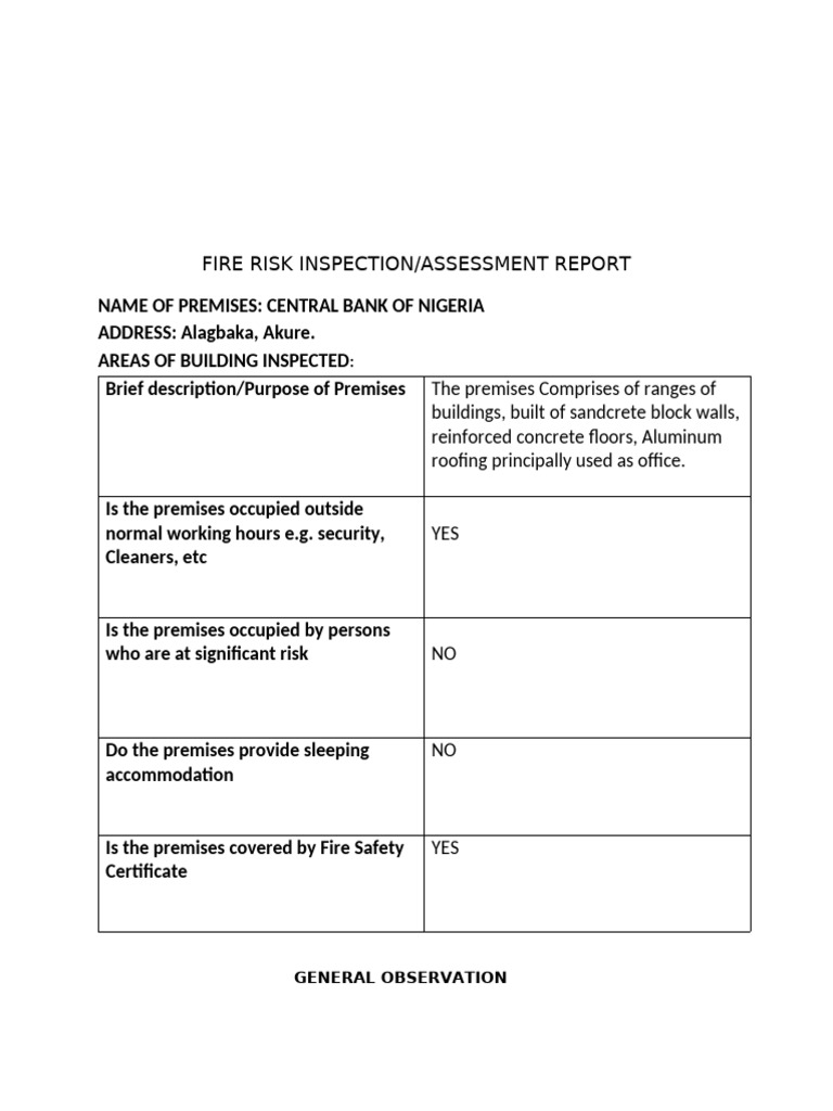 Fire Risk Inspection Report | PDF | Fire Safety | Fires