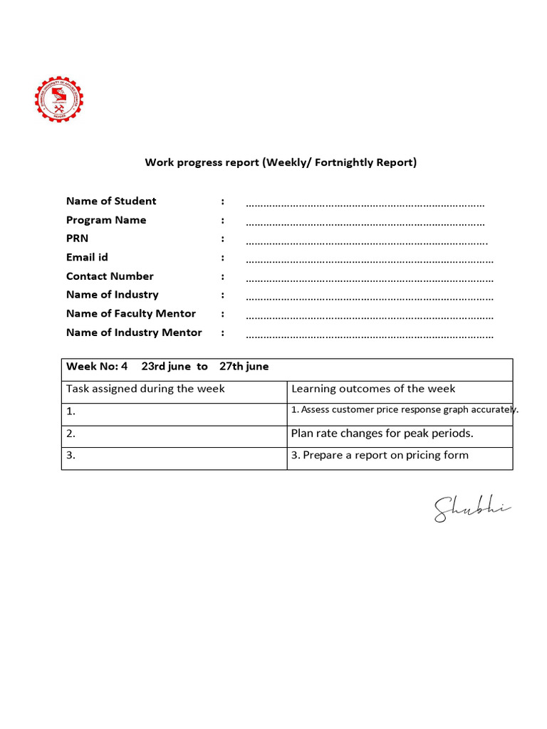 Weekly Internship Progress Report Format (1) (1) (1) | PDF