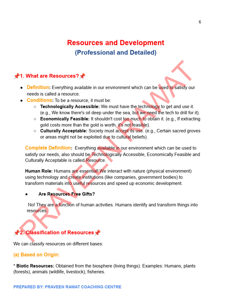 Resources and Development CLASS 10TH | PDF | Soil | Sustainable Development
