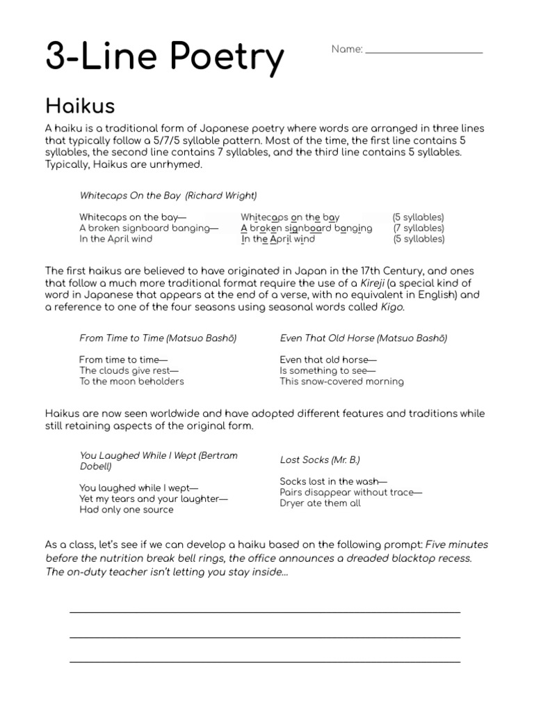 3-Line Poetry - Haikus & Sijos | PDF | Haiku | Poetry
