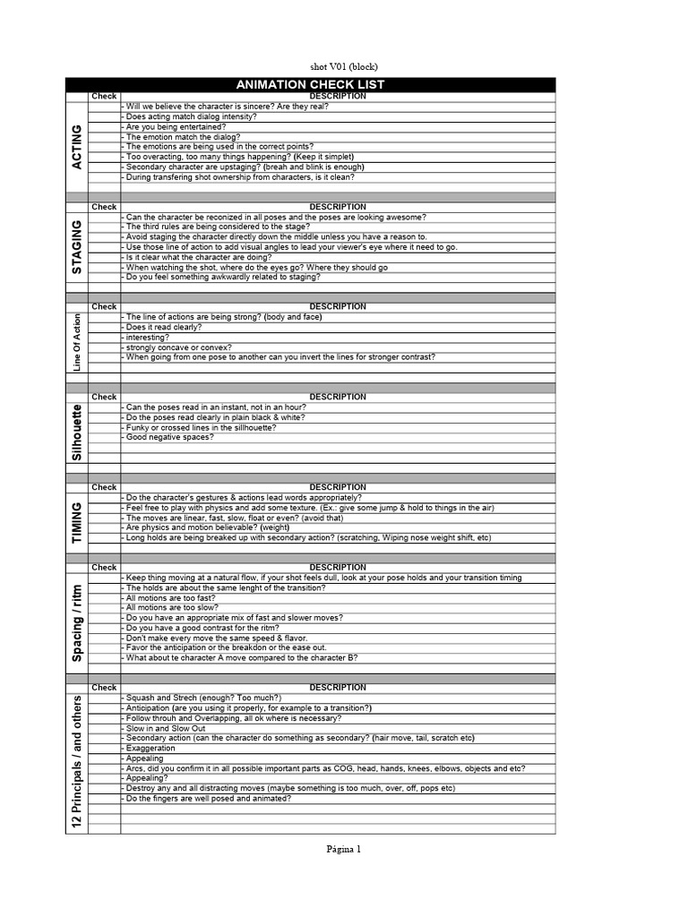 Animation Checklist Sheet | PDF