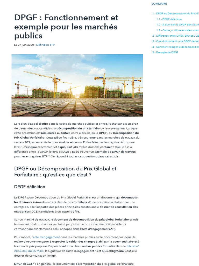 DPGF - Fonctionnement Et Exemple Pour Les Marchés Publics | PDF | Taxe ...