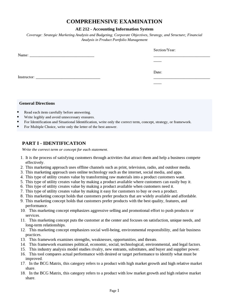 comprehensive_exam_ae212 | PDF | Marketing | Product (Business)