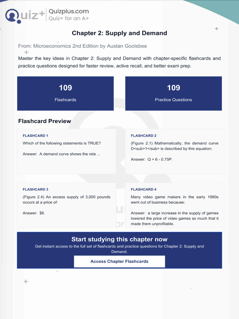 Flashcards for Chapter 2 Supply and Demand | PDF