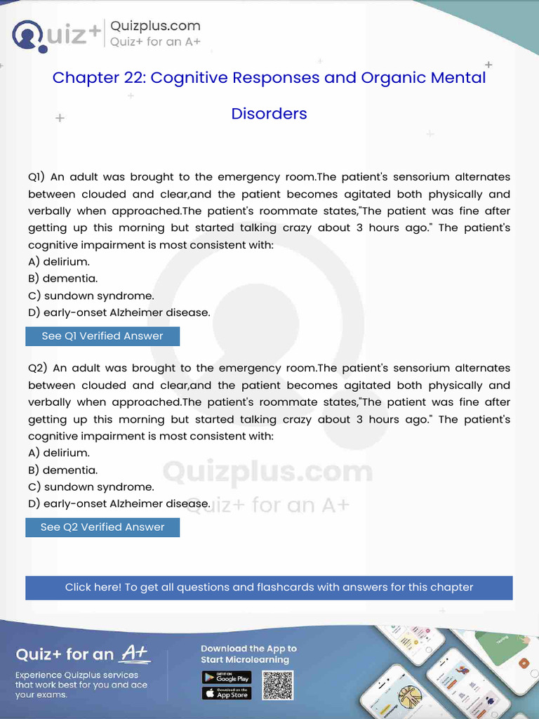 An Adult Was Brought to the Emergency Roomthe Patients Sensorium ...