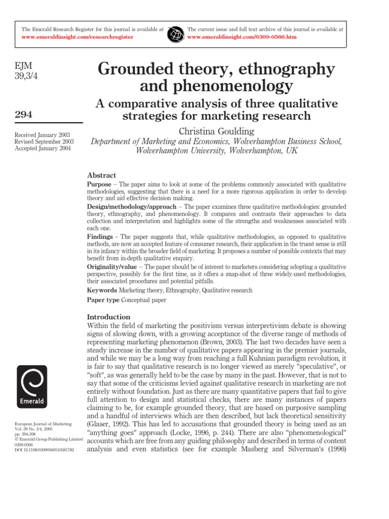 Goulding Grounded Theory Ethnography Phenominology Pdf