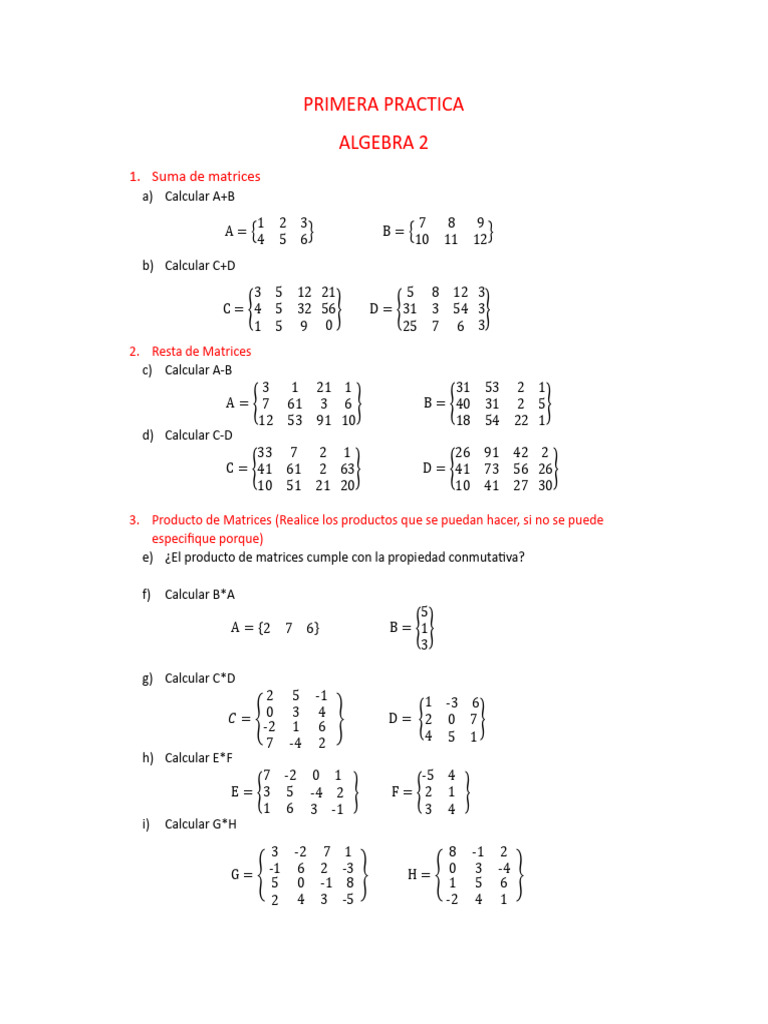 Primera Practica Algebra 2 | PDF