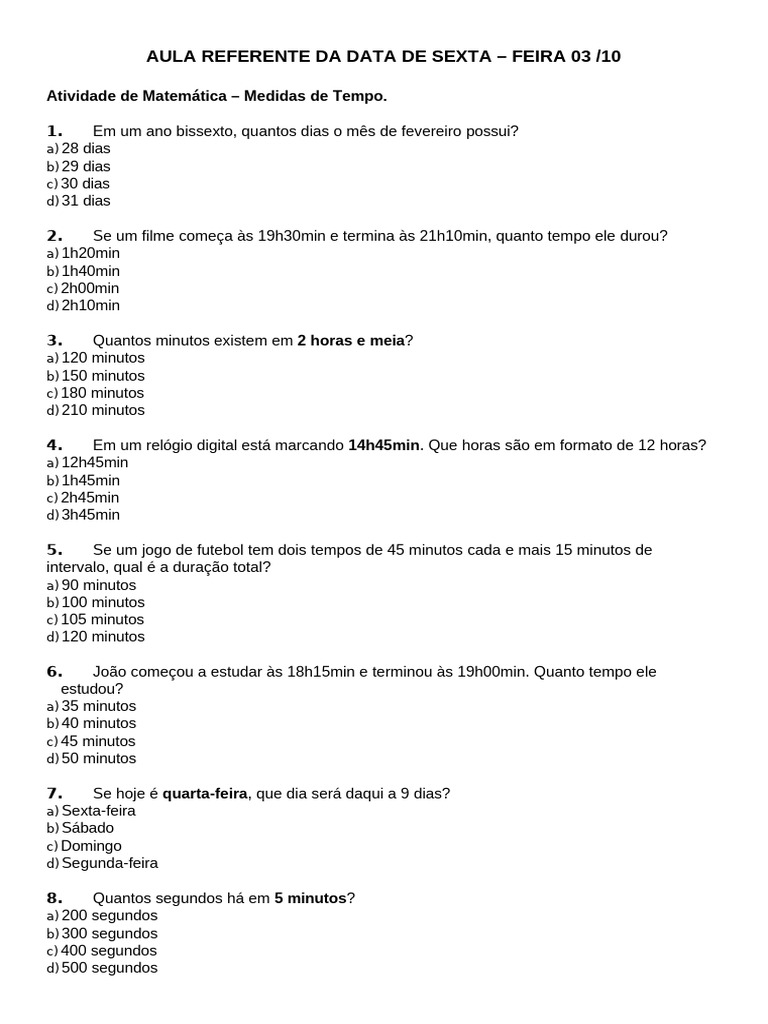 Aula Referente Da Data de Sexta Feira 03 10 | PDF