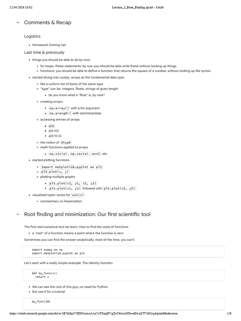 Lecture 5 Root Finding.ipynb - Colab | PDF | Mathematical Analysis ...