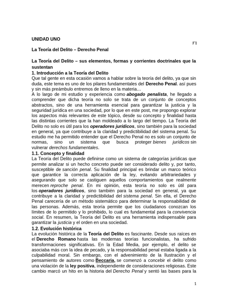 UNIDAD UNO La Teoría Del Delito DERECHO PENAL | PDF | Derecho penal | Robo