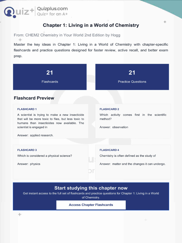 Flashcards for Chapter 1 Living in a World of Chemistry | PDF