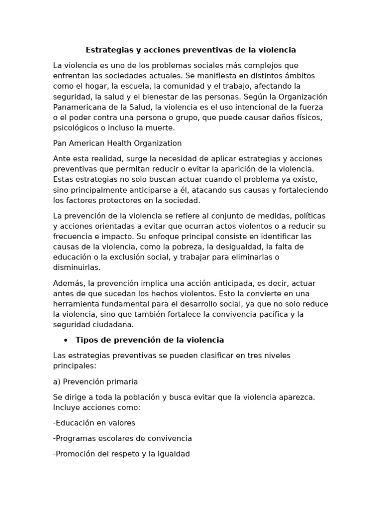 Estrategias y Acciones Preventivas de La Violencia | PDF | Violencia ...