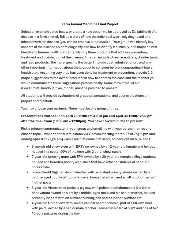 Farm Animal Medicine Final Project | PDF | Dairy Cattle | Cattle
