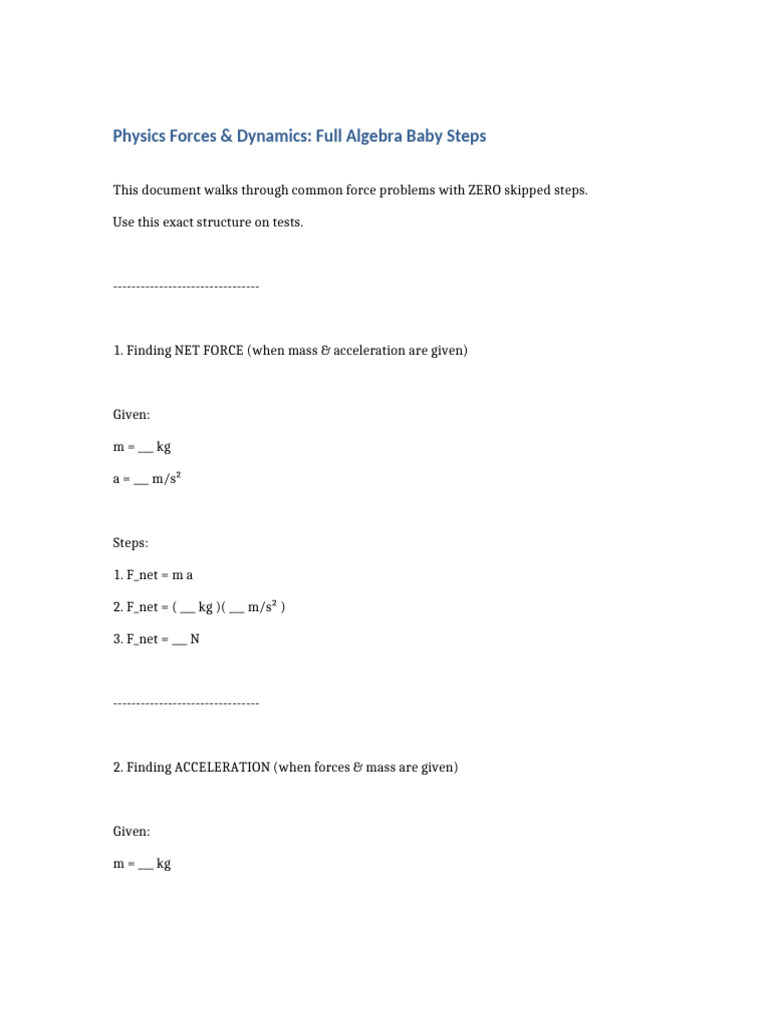 Physics Forces Full Algebra Steps | PDF
