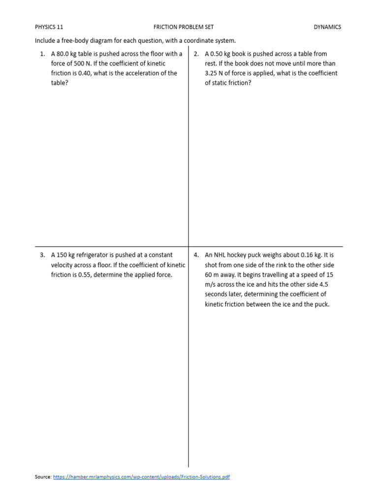 Friction Problem Set | PDF | Friction | Force