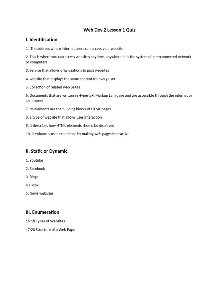 Web Dev 2 Lesson 1 Quiz | PDF