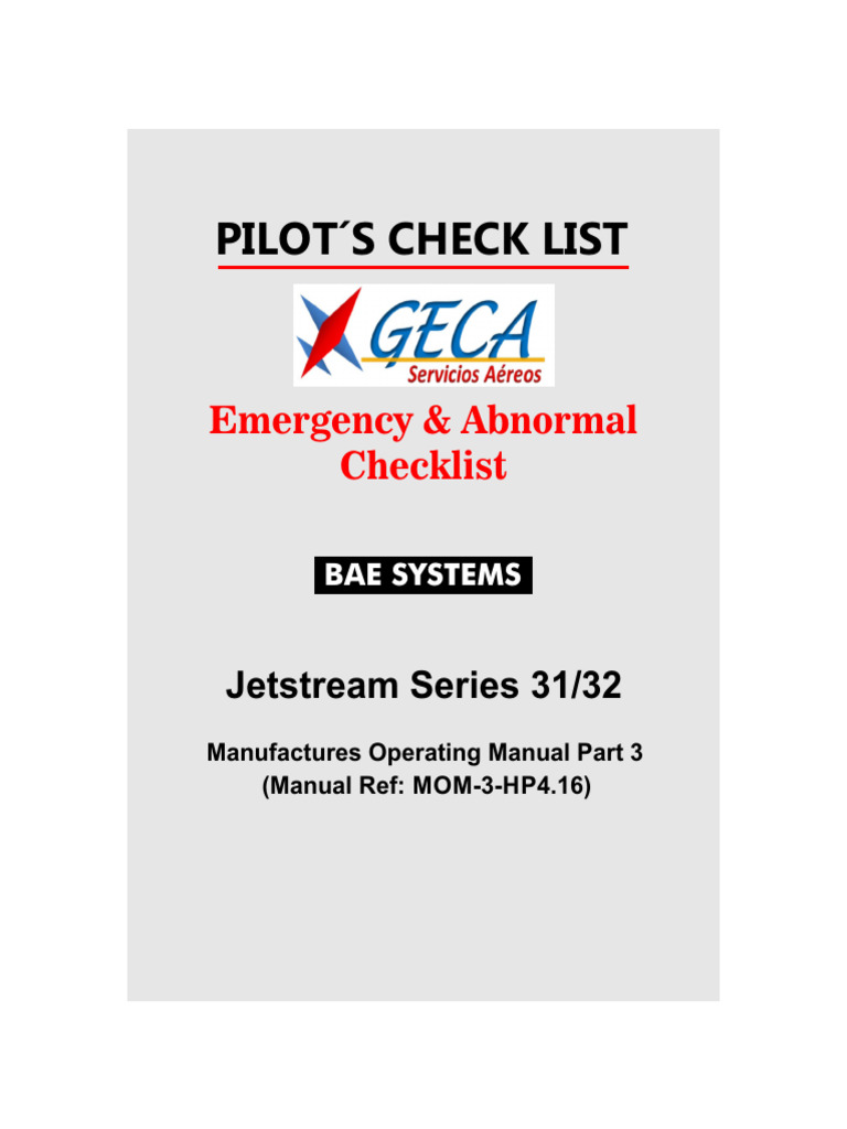 GECA QRH checklist | PDF | Alternating Current | Turbine Engine Failure