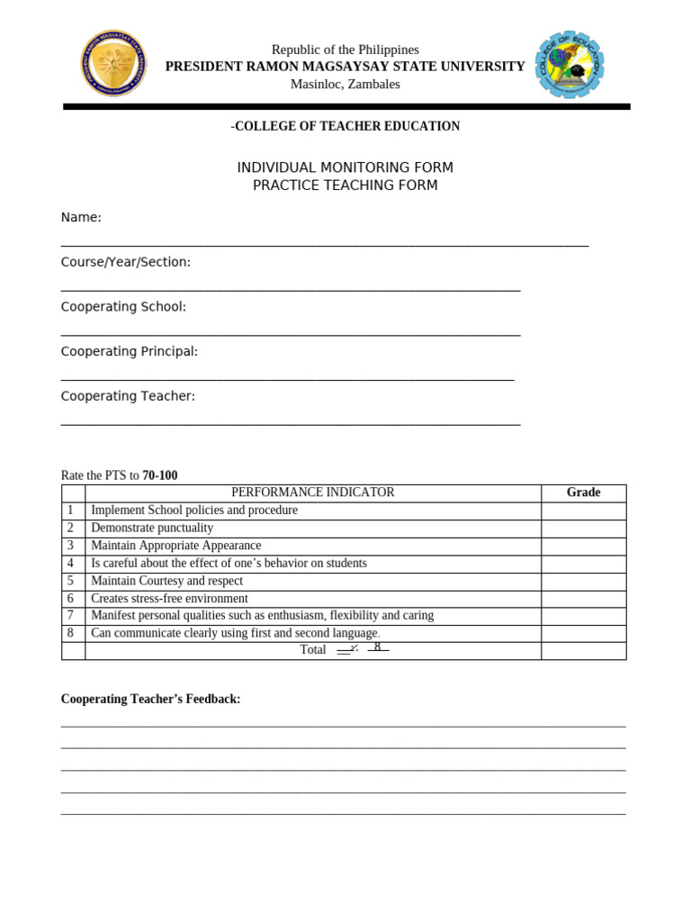 Monitoring Form | PDF