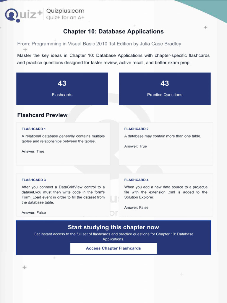 Flashcards for Chapter 10 Database Applications | PDF