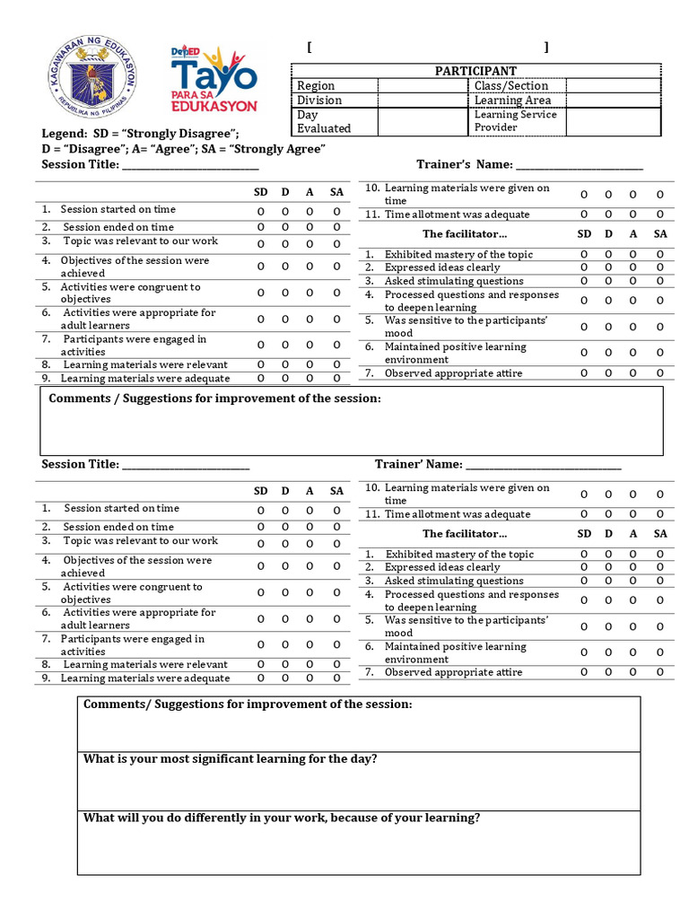 6.-SAMPLE-EVALUATION-TOOL | PDF | Learning | Cognition