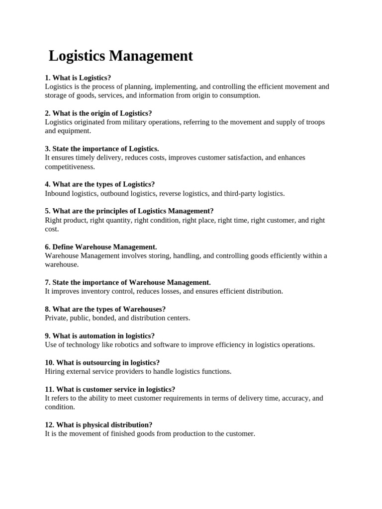 Logistics Management REVISION | PDF | Logistics | Supply Chain Management