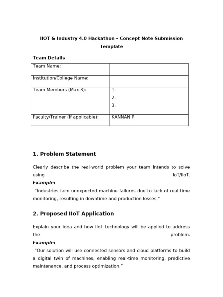 IIOT & Industry 4.0 Hackathon Concept Note Template (1) | PDF