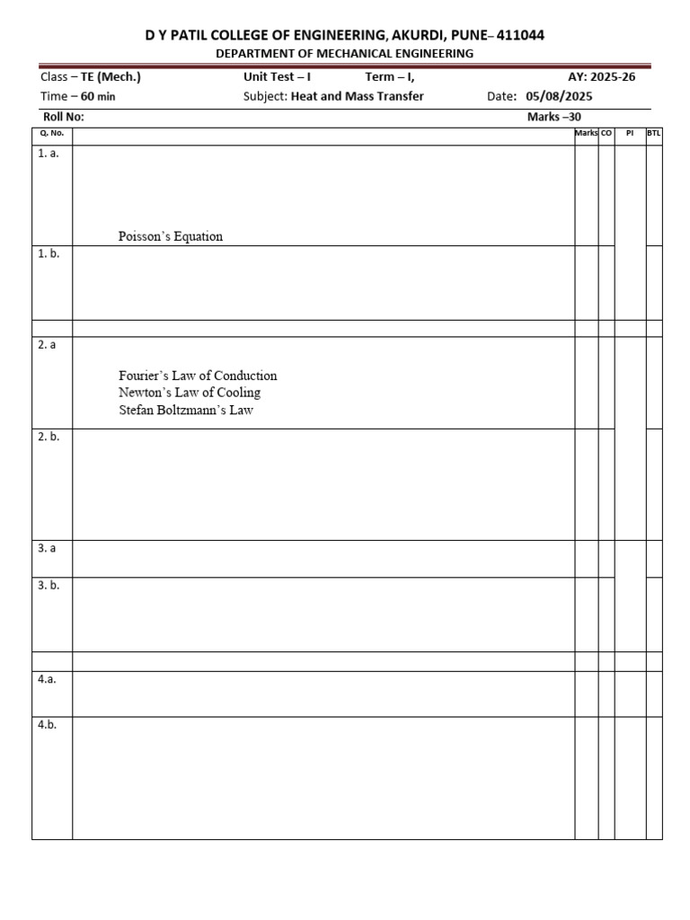 Hmt Unit Test - i Qp 2025 | PDF | Heat Transfer | Thermal Conduction