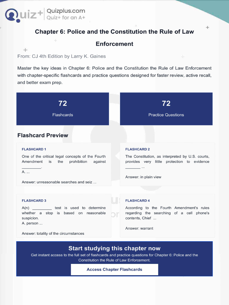 Flashcards for Chapter 6 Police and the Constitution the Rule of Law ...