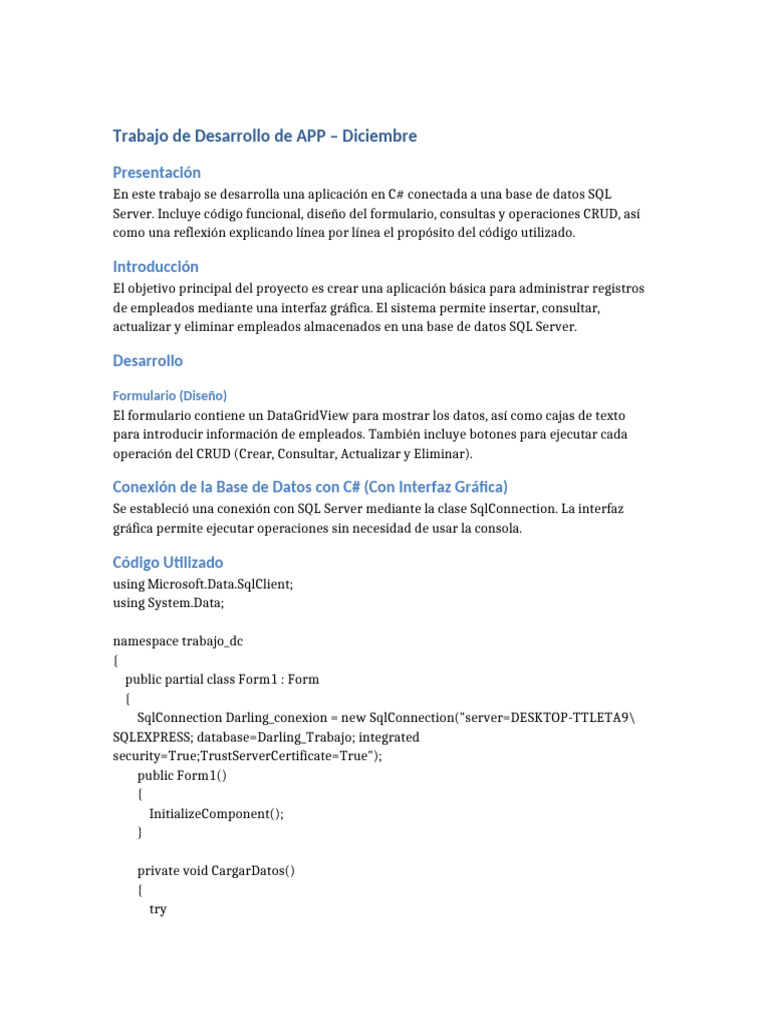 Trabajo Desarrollo APP Darling | PDF | Servidor SQL de Microsoft ...