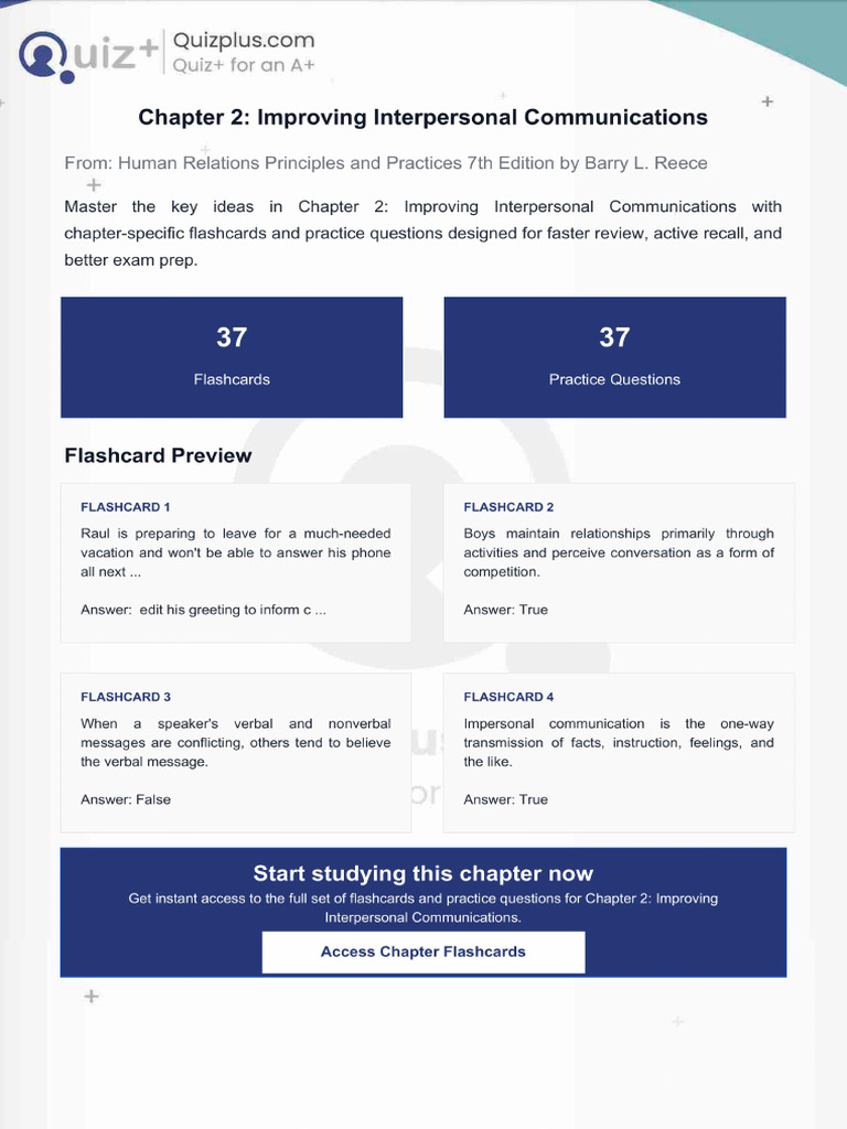 Flashcards for Chapter 2 Improving Interpersonal Communications | PDF