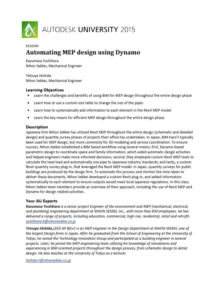 Handout - 10240 - ES10240 Automating MEP Design Using Dynamo | PDF ...