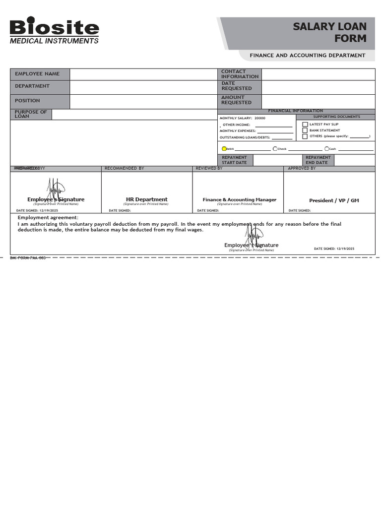 BMI-FORM-FAA 003 - V3 | PDF | Payroll | Paycheck