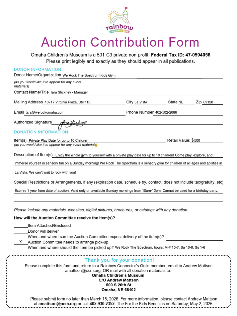 2026 Auction Contribution Form Copy | PDF