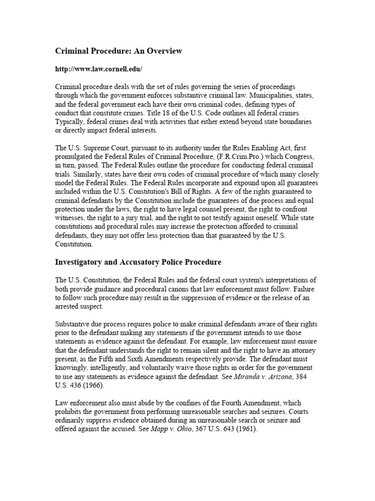 Criminal Procedure Overview Cornell Law School | PDF | Search And ...