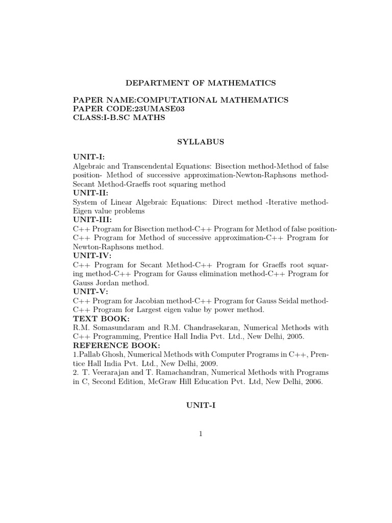 Computational Mathematics (Unit-1) | PDF | Numerical Analysis | Mathematics