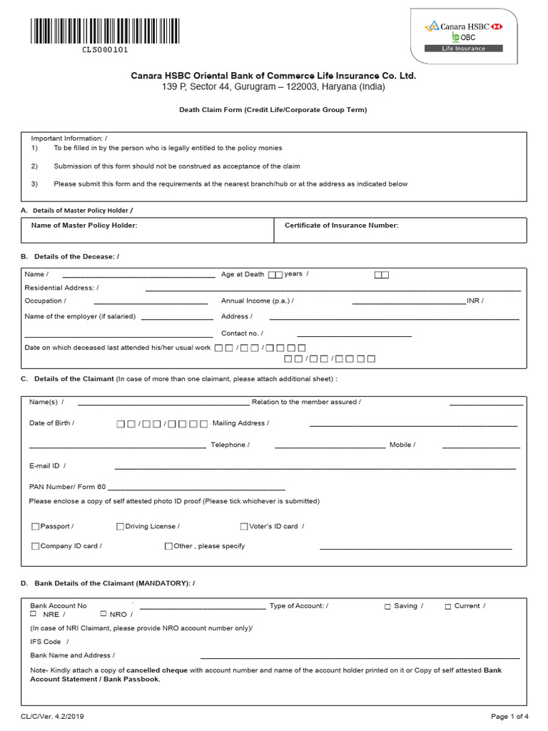 Death Claim Form | PDF | Insurance | Identity Document