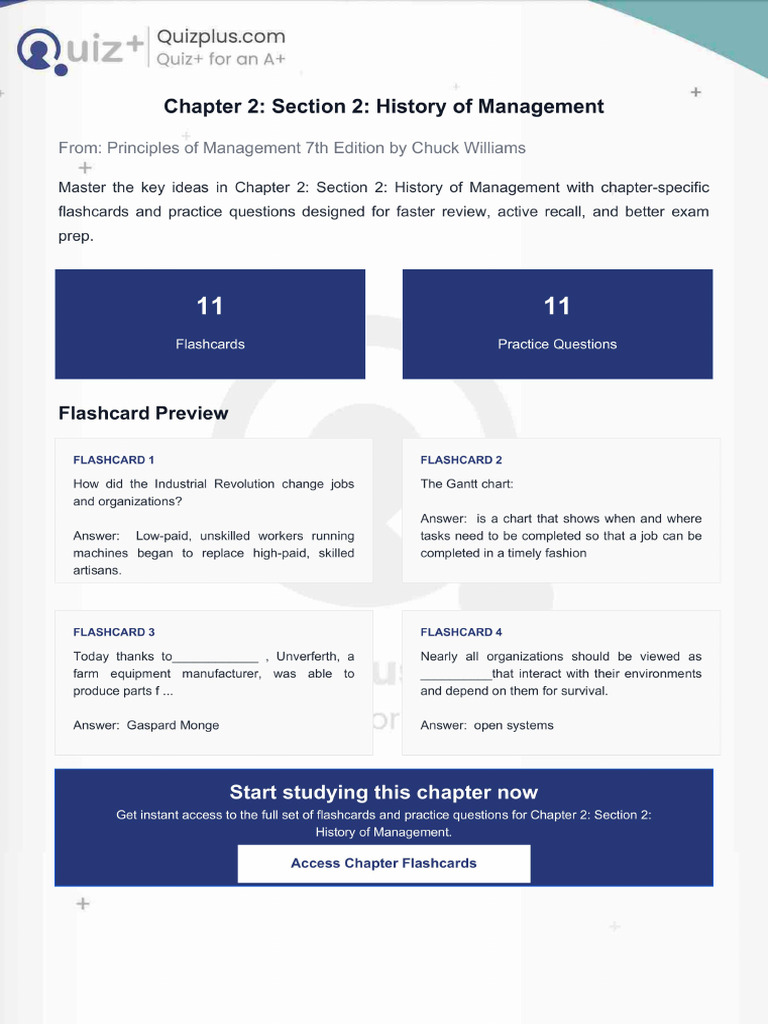Flashcards for Chapter 2 Section 2 History of Management | PDF