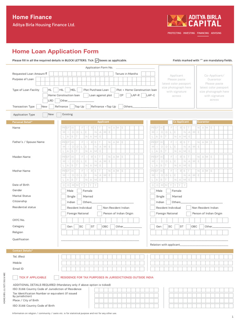 Home Finance Loan Application Form | PDF | Identity Document