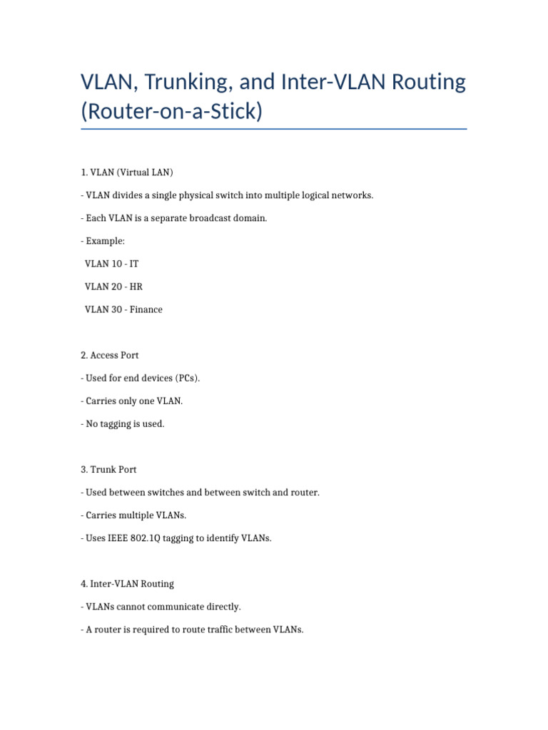 VLAN InterVLAN Routing Notes | PDF