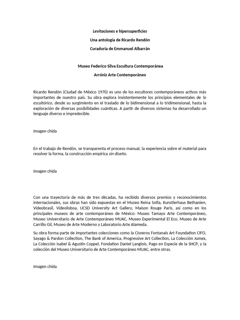 Levitaciones e Hipersuperficies de Ricardo Rendón | PDF | Museo | Las artes