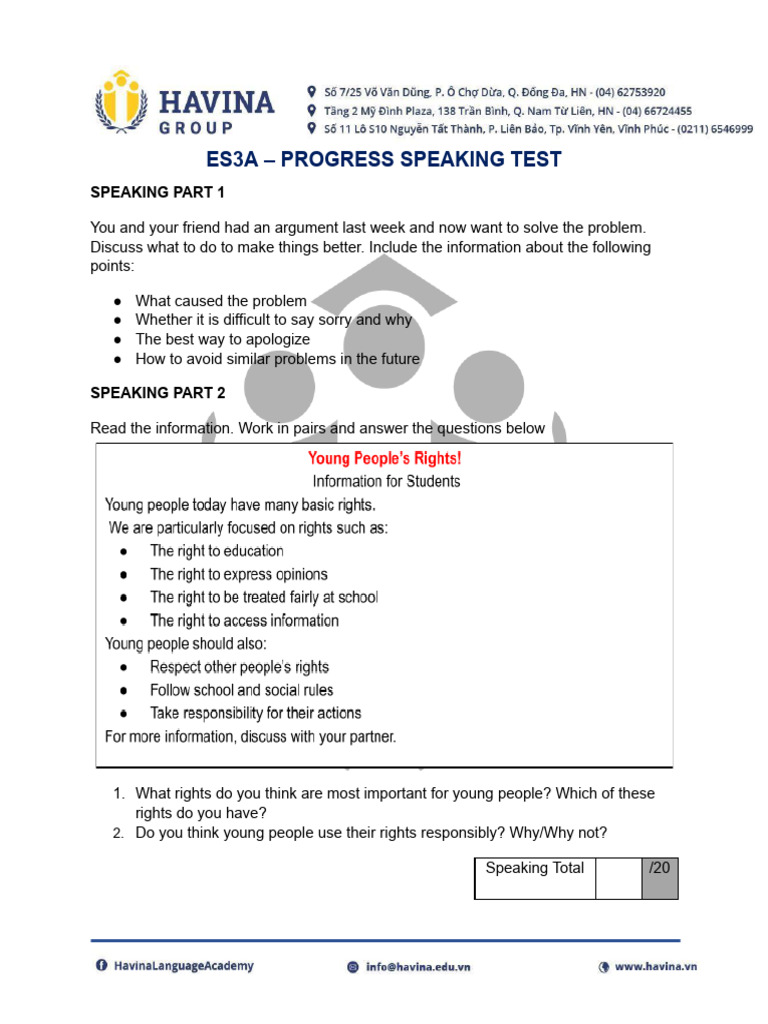 ES3A_Progress Speaking Test (U456) | PDF