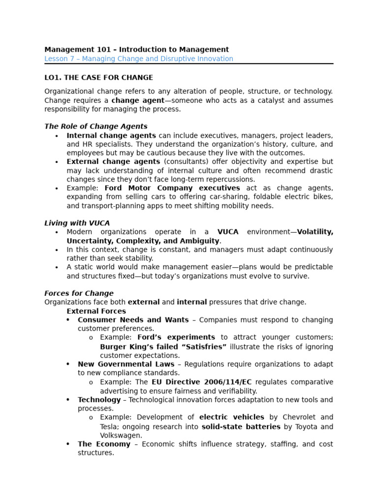 Management 101 - Lesson 7; Managing Change | PDF | Innovation | Stress ...
