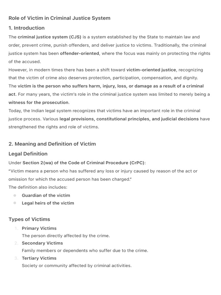 Role of Victim in Criminal Justice System | PDF | Crimes | Crime & Violence
